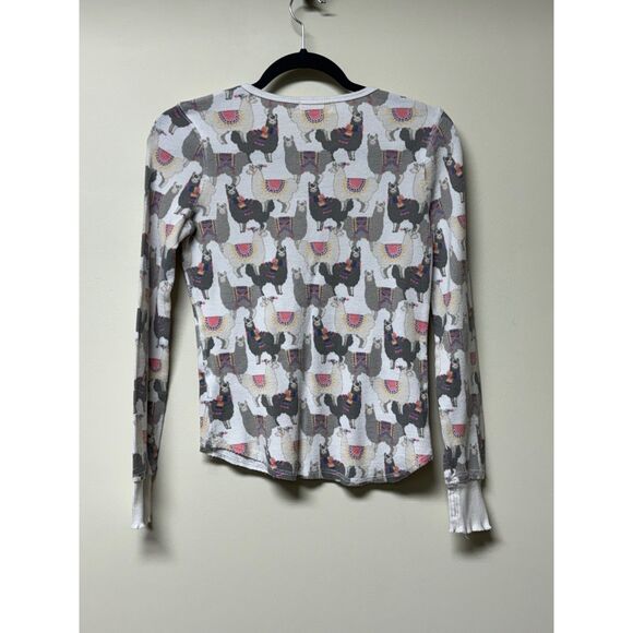 ALTAR'D STATE Two Piece Waffle Knit Pajama Set, Llama Novelty Print, Sz S - Picture 4 of 11